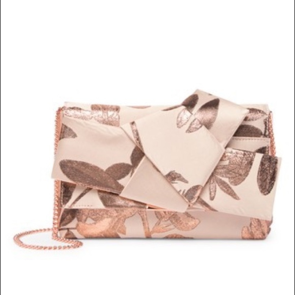 Ted Baker London Blush Rose Gold Floral Bow Clutch